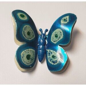 Vintage 1950's West Germany Butterfly Blue Green Enamel Hand Painted  Brooch Pin